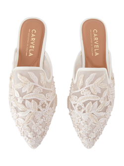 Carvela Evelina Lace Flat Mules, Cream - view 2, Cream