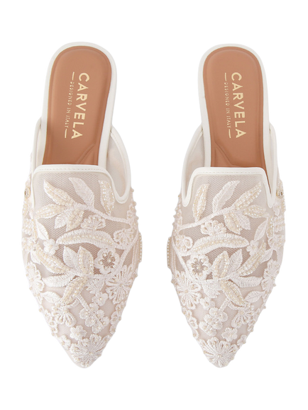 Carvela Evelina Lace Flat Mules, Cream - view 2, Cream
