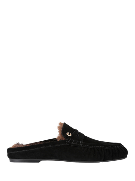 Carvela Marigold Suede Fur Mules, Black