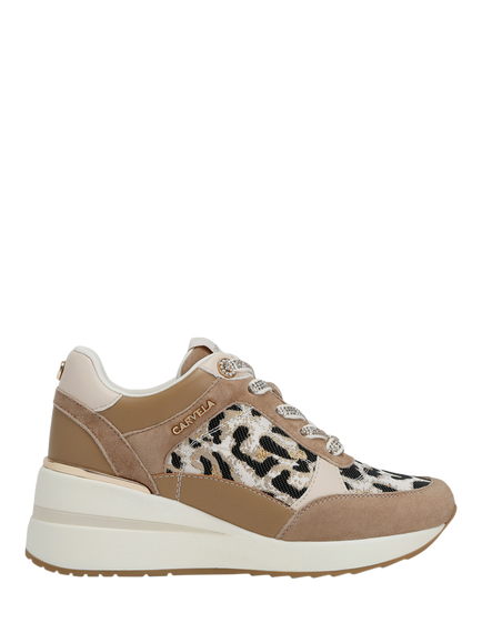 Carvela Divina Animal Print Lace Up Trainers, Natural Taupe, Natural Taupe