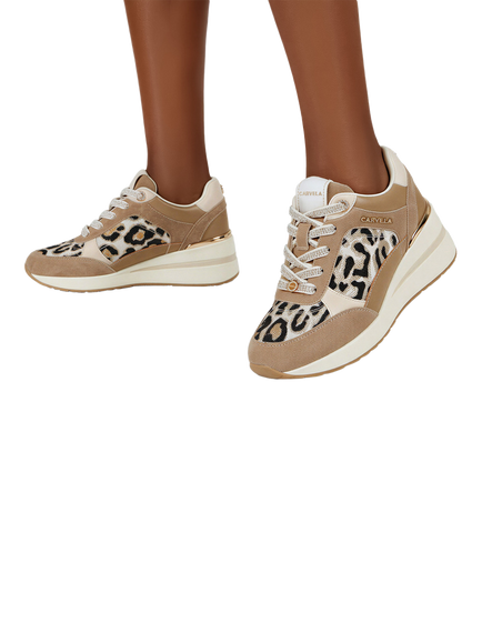 Carvela Divina Animal Print Lace Up Trainers, Natural Taupe - view 2, Natural Taupe
