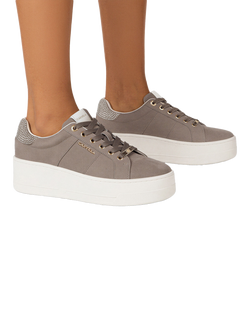 Carvela Connected Suede Chunky Lace Up Trainers, Grey - view 2, Grey