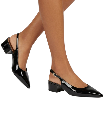 Carvela Armonia Patent Block Heel Slingback Court Shoes, Black - view 2, Black