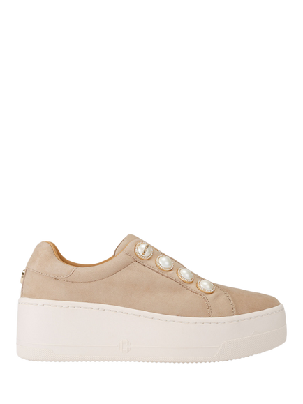 Carvela Connected Suede Pearl Chunky Laceless Trainers, Beige, Beige