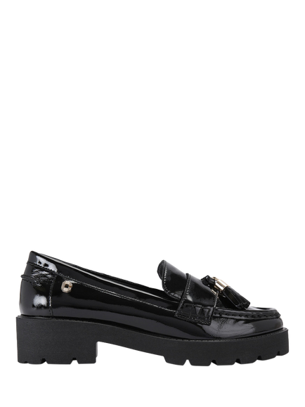 Carvela Snap Patent Leather Chunky Tassel Loafers, Black, Black