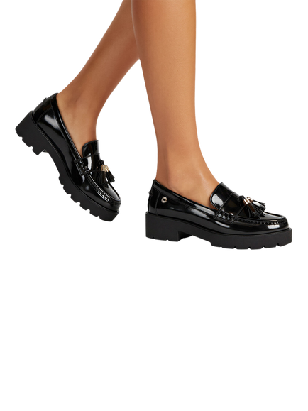 Carvela Snap Patent Leather Chunky Tassel Loafers, Black - view 2, Black