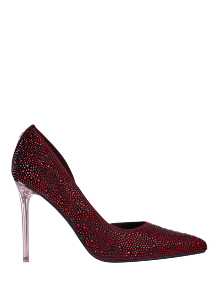 Carvela Positano Vinyl Heeled Court Shoes, Red Dark, Red Dark