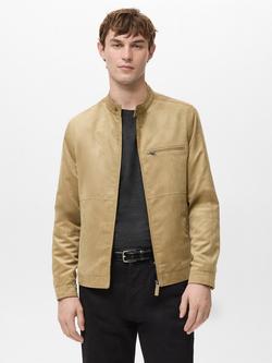Mango Slim Fit Zip-Through Jacket, Beige, Beige