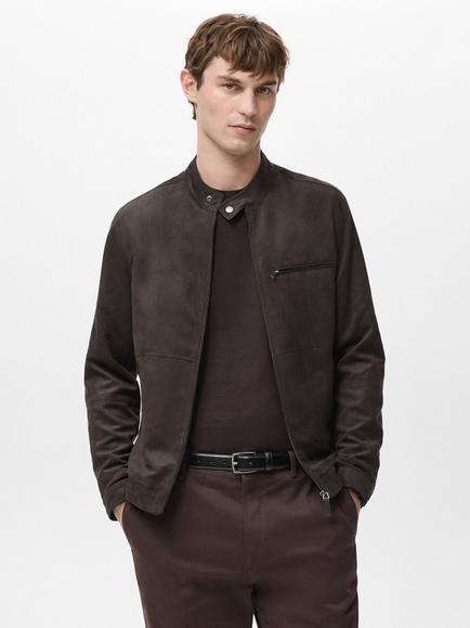 Mango Regular Fit Biker Jacket, Brown, Brown