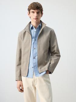 Mango Cotton Casual Check Jacket, Grey, Grey