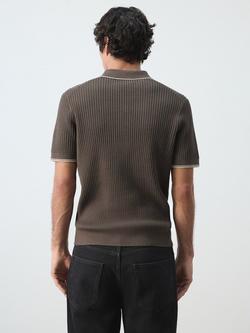 Mango Cotton Blend Regular Fit Short Sleeve Knitted Polo Shirt, Chocolate - view 2, Chocolate
