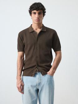 Mango Cotton Regular Fit Knitted Shirt, Chocolate, Chocolate