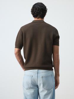 Mango Cotton Regular Fit Knitted Shirt, Chocolate - view 2, Chocolate