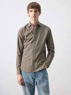 Mango Cotton Regular Fit Check Shirt, Brown, Brown