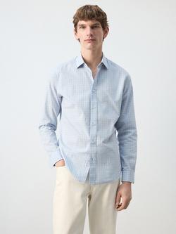 Mango Cotton Regular Fit Check Shirt, Sky Blue, Sky Blue