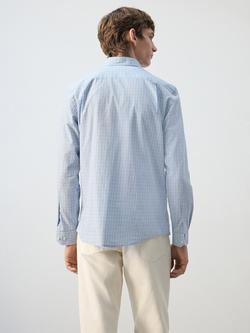 Mango Cotton Regular Fit Check Shirt, Sky Blue - view 2, Sky Blue