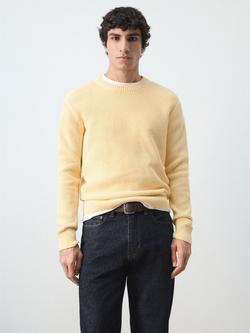 Mango Cotton Crew Neck Jumper, Pastel Yellow