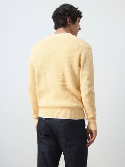 Mango Cotton Crew Neck Jumper - view 2, Pastel Yellow