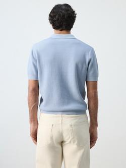 Mango Cotton Regular Fit Short Sleeve Knitted Polo Shirt - view 2, Sky Blue