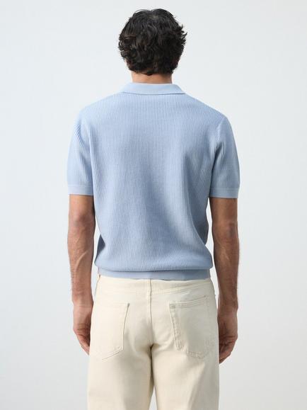 Mango Cotton Regular Fit Short Sleeve Knitted Polo Shirt - view 2, Sky Blue