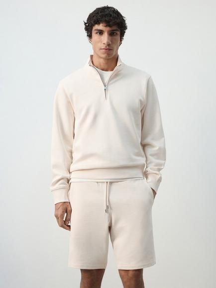 Mango Sudadera Cotton Quarter-Zip Sweatshirt, Beige