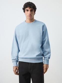 Mango Cotton Crew Neck Sweatshirt, Sky Blue, Sky Blue