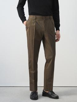 Mango Tailored Cotton Trousers, Brown, Brown