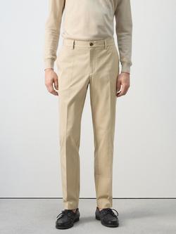 Mango Cotton Blend Trousers, Beige, Beige