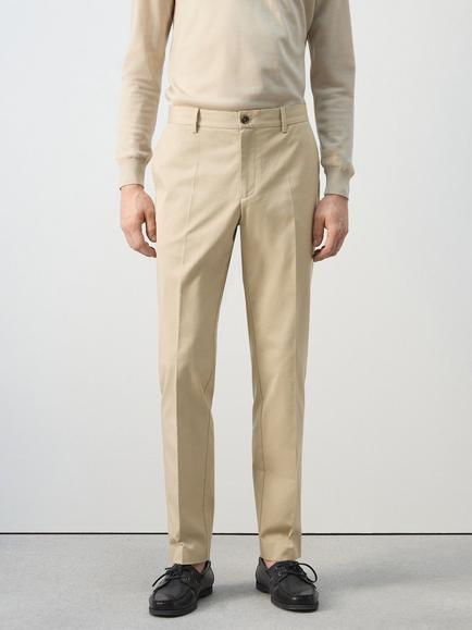 Mango Cotton Blend Trousers, Beige, Beige