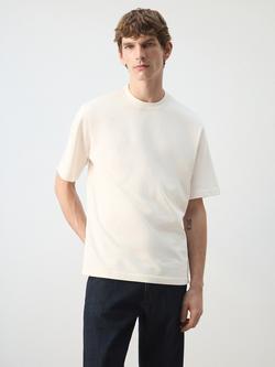 Mango Cotton Regular Fit Short Sleeve Crew Neck T-Shirt, Natural Beige