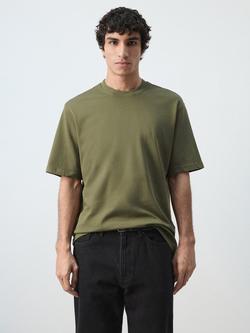 Mango Cotton Regular Fit Short Sleeve Crew Neck T-Shirt, Dark Hunting Green