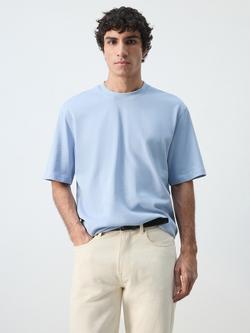 Mango Cotton Regular Fit Short Sleeve T-Shirt, Sky Blue, Sky Blue