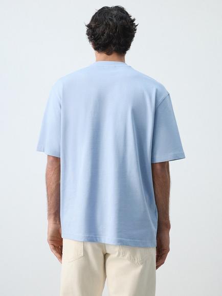 Mango Cotton Regular Fit Short Sleeve T-Shirt, Sky Blue - view 2, Sky Blue