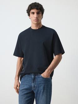 Mango Cotton Regular Fit Short Sleeve Crew Neck T-Shirt, Navy