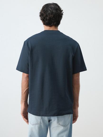 Mango Cotton Regular Fit Short Sleeve Embroidered T-Shirt, Navy - view 2, Navy