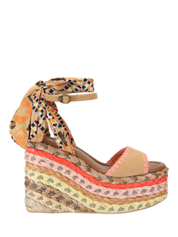 Kurt Geiger London Chelsea Scarf Suede Wedge Sandals, Yellow Multi, Yellow Multi