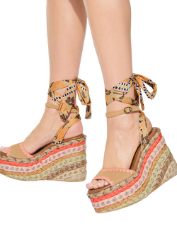 Kurt Geiger London Chelsea Scarf Suede Wedge Sandals, Yellow Multi - view 2, Yellow Multi