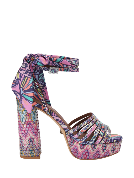Kurt Geiger London Pierra Ankle Tie Platform Heel Sandals, Purple/Multi, Purple/Multi
