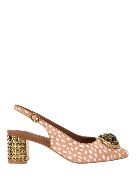 Kurt Geiger London Chelsea Embellished Block Heeled Slingback Courts, Brown/Multi, Brown/Multi