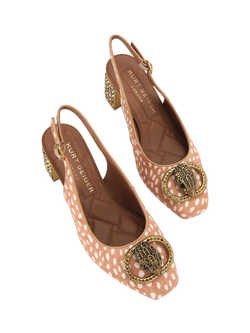 Kurt Geiger London Chelsea Embellished Block Heeled Slingback Courts, Brown/Multi - view 2, Brown/Multi