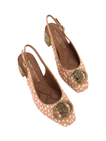 Kurt Geiger London Chelsea Embellished Block Heeled Slingback Courts, Brown/Multi - view 2, Brown/Multi