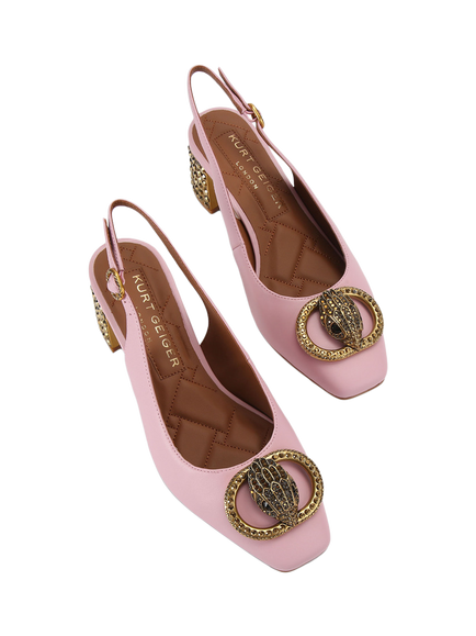 Kurt Geiger London Chelsea Embellished Block Heeled Slingback Courts, Pink - view 2, Pink