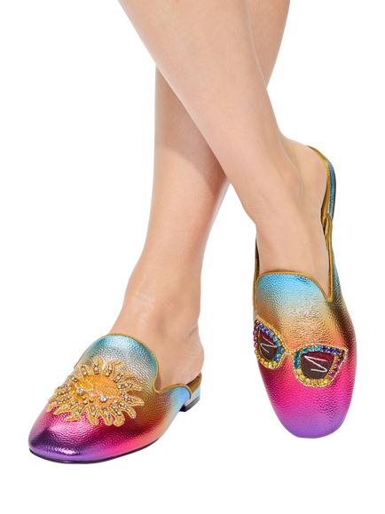 Kurt Geiger London Leather Embroidered Mule Slippers, Multi - view 2, Multi
