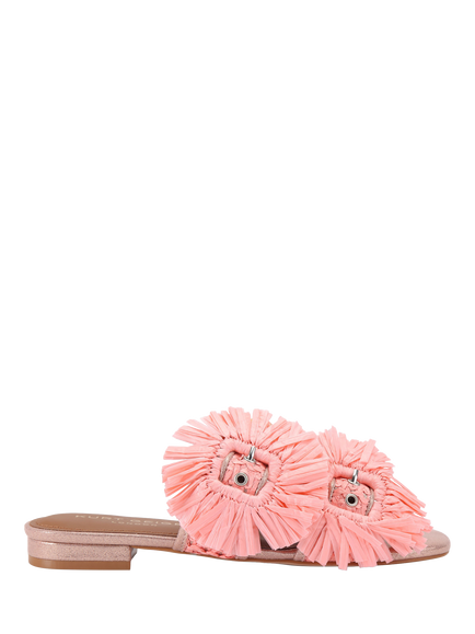Kurt Geiger London Raffia Buckle Flat Sandals, Pink Multi, Pink Multi
