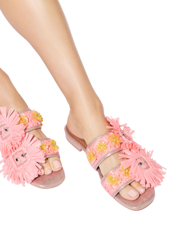 Kurt Geiger London Raffia Buckle Flat Sandals, Pink Multi - view 2, Pink Multi