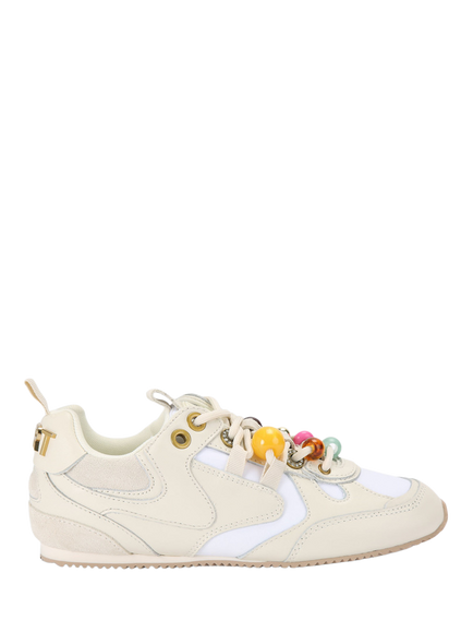 Kurt Geiger London Kurt Bead Embellished Slim Trainers, Natural Putty, Natural Putty