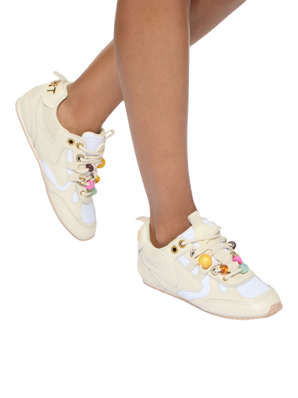 Kurt Geiger London Kurt Bead Embellished Slim Trainers, Natural Putty - view 2, Natural Putty