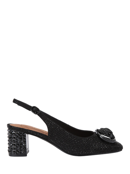 Kurt Geiger London Chelsea Embellished Block Heeled Slingback Courts, Black, Black