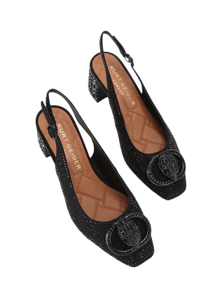 Kurt Geiger London Chelsea Embellished Block Heeled Slingback Courts, Black - view 2, Black
