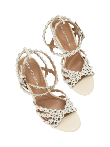 KG Kurt Geiger Slideaway Embellished Stiletto Heel Sandals, Putty - view 2, Putty